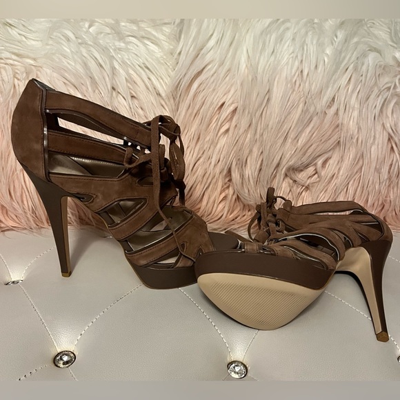 Colin Stuart Suede Lavender Lace Up Platform Heeled Sandals Size 11B - Picture 12 of 13